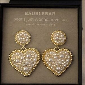 BaubleBar Pearls Just Wanna Have Fun Heart Drop Earrings Faux Pearl Accents NIB